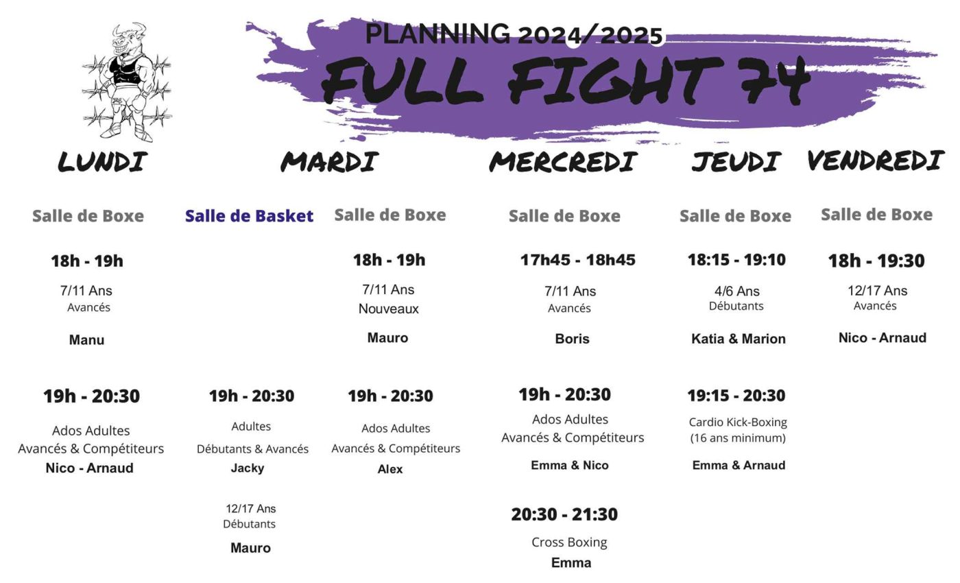 Planning des Cours 2024 -2025